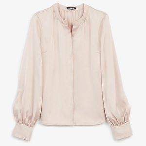 NWT express blush pink satin balloon sleeve buttondown blouse